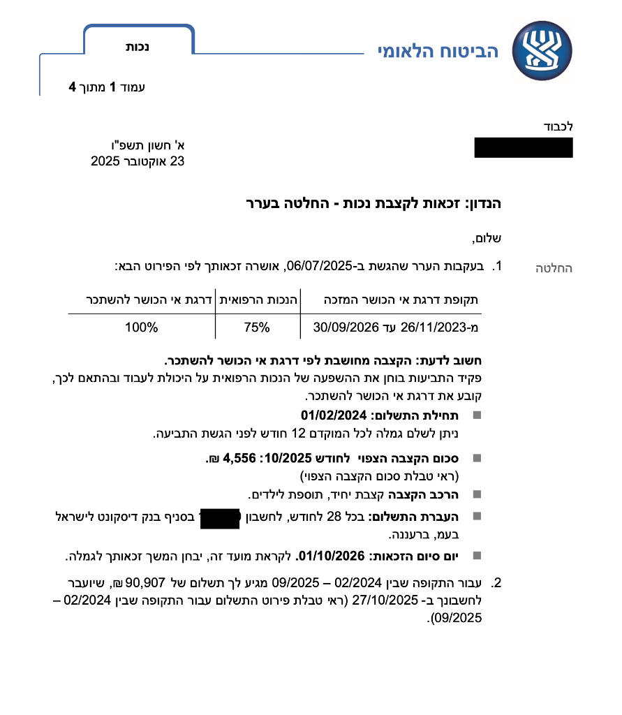 החלטת הביטוח הלאומי