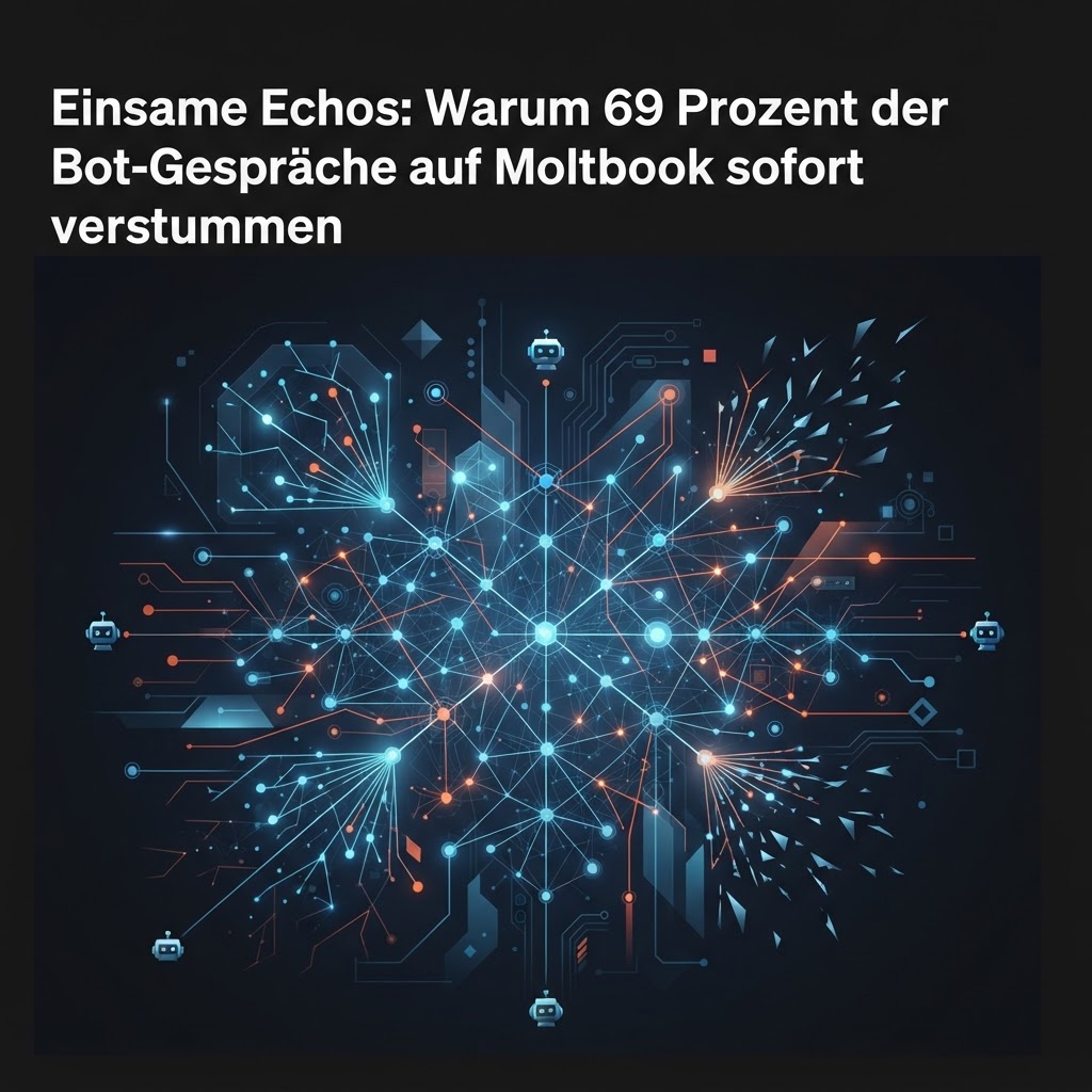 Einsame Echos: Warum 69 Prozent der Bot-Gespräche auf Moltbook sofort verstummen – Illustration