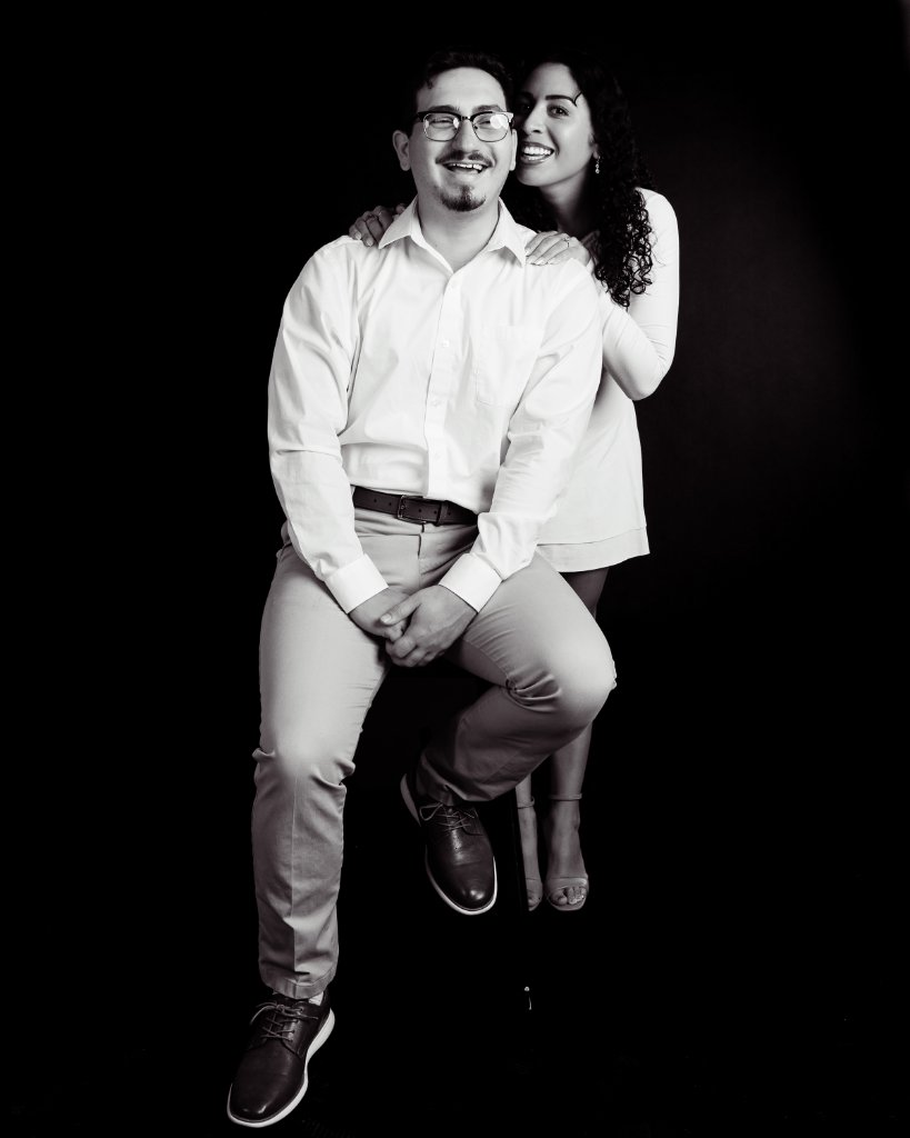 Black and white portrait created inside the S&J Photo studio