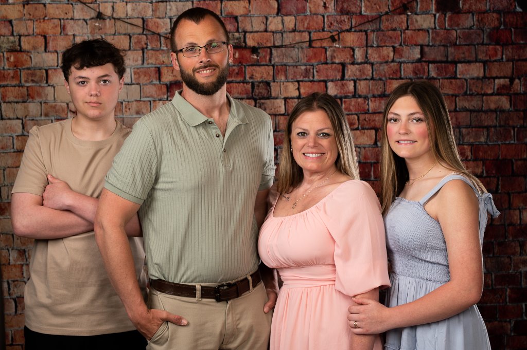 Brick wall portrait setup inside the S&J Photo studio