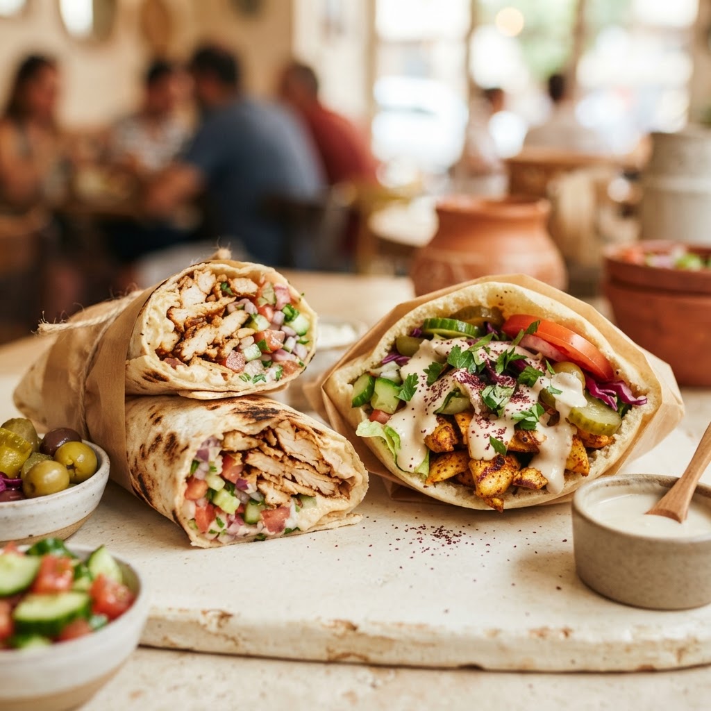 Mediterranean spread on a rustic table