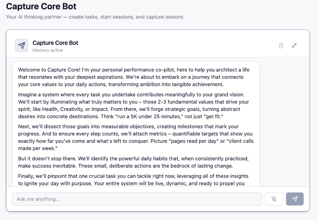 Capture Core AI Bot interface