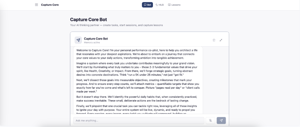 Capture Core AI Bot chat interface