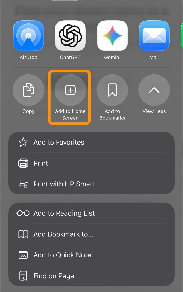 Safari share menu step 2