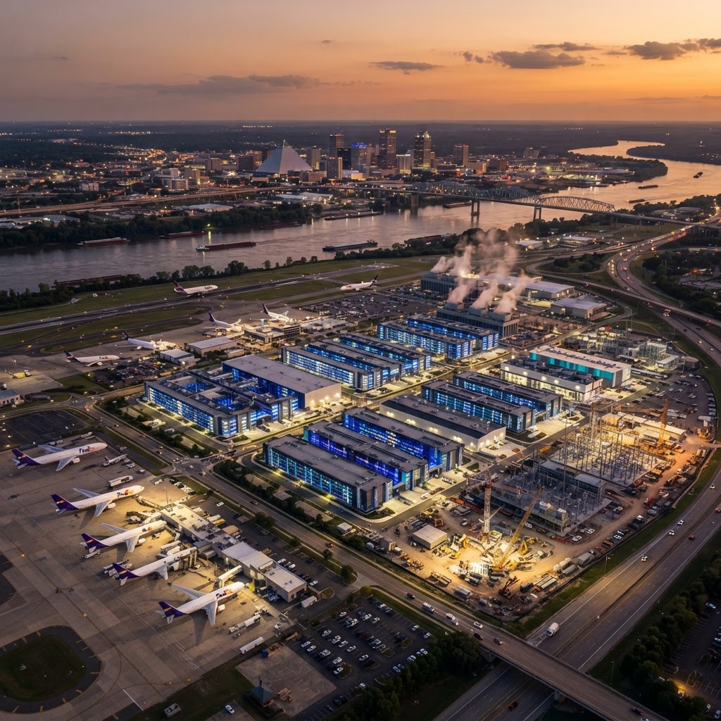 Greater Memphis tech corridor at dusk
