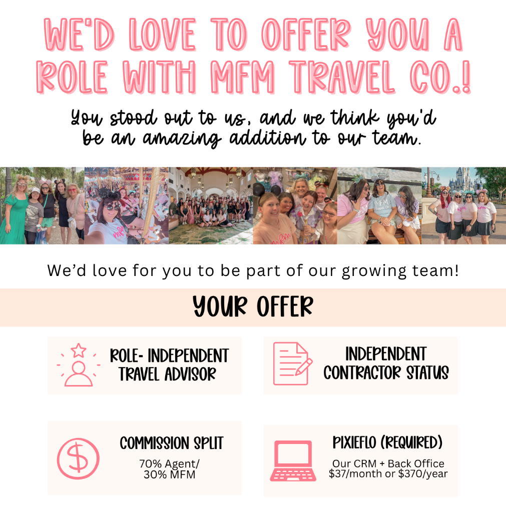 MFM Travel Co. offer header — WE'D LOVE TO OFFER YOU A ROLE WITH MFM TRAVEL CO.!