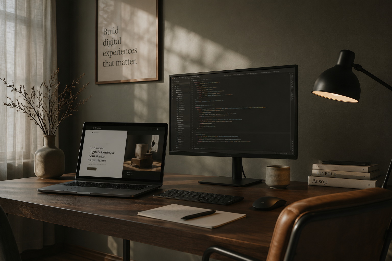 Skandinavisk designstudio — naturligt ljus och hantverk