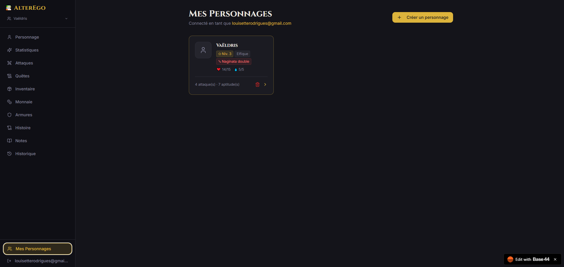 AlterEgo - JDR Management template preview