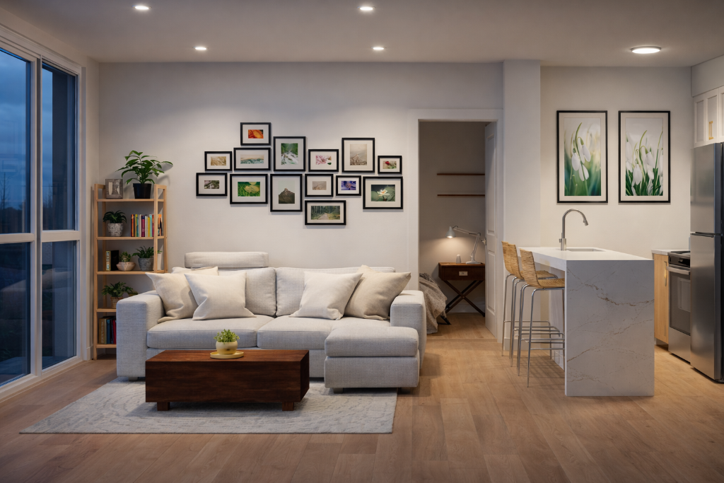 Modern open-plan living room and kitchen