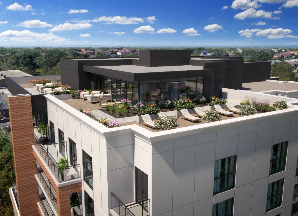 Rooftop terrace with gardens and lounge area