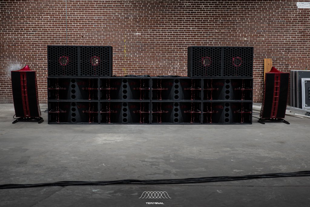 Terminal Void Acoustics system deployment — full rig wall