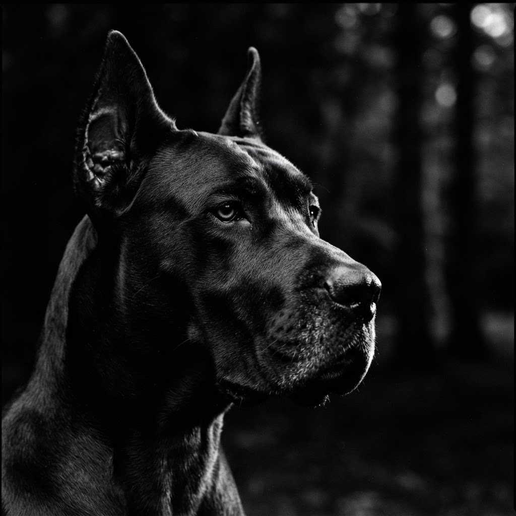 Close-up portrait of a black Great Dane