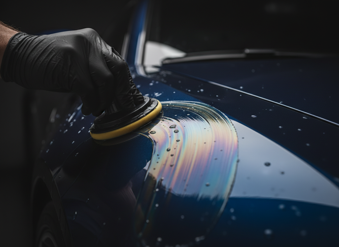Ceramic coating application with rainbow shimmer