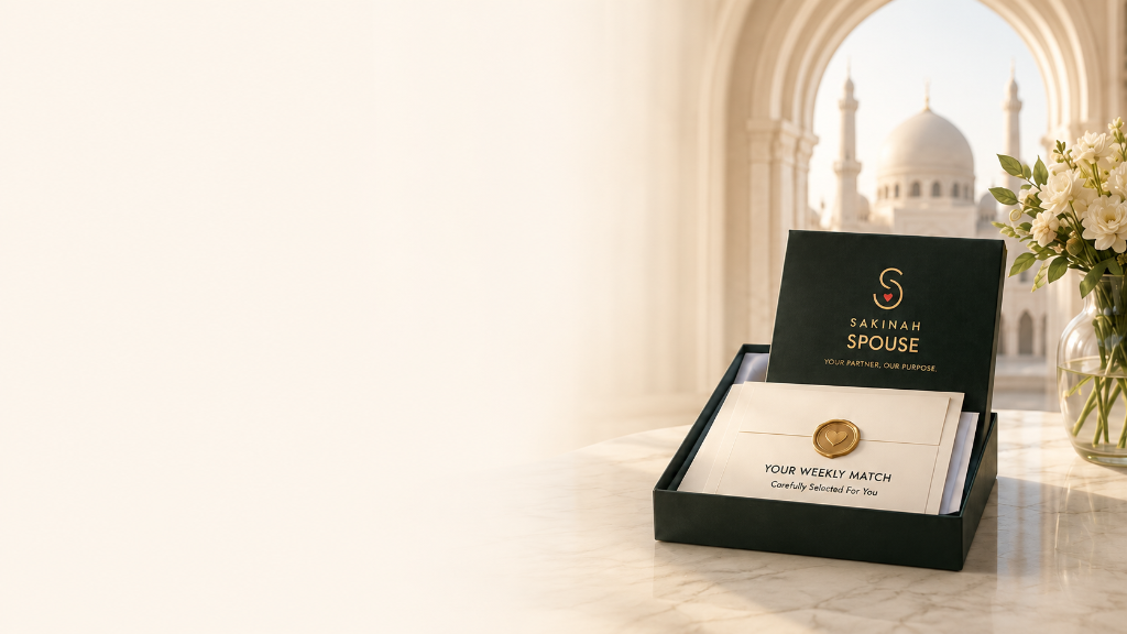 Your weekly match delivered in an elegant Sakinah Spouse box