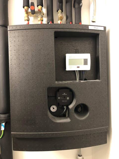Wall-mounted Heat Interface Unit (HIU) installed in a London flat