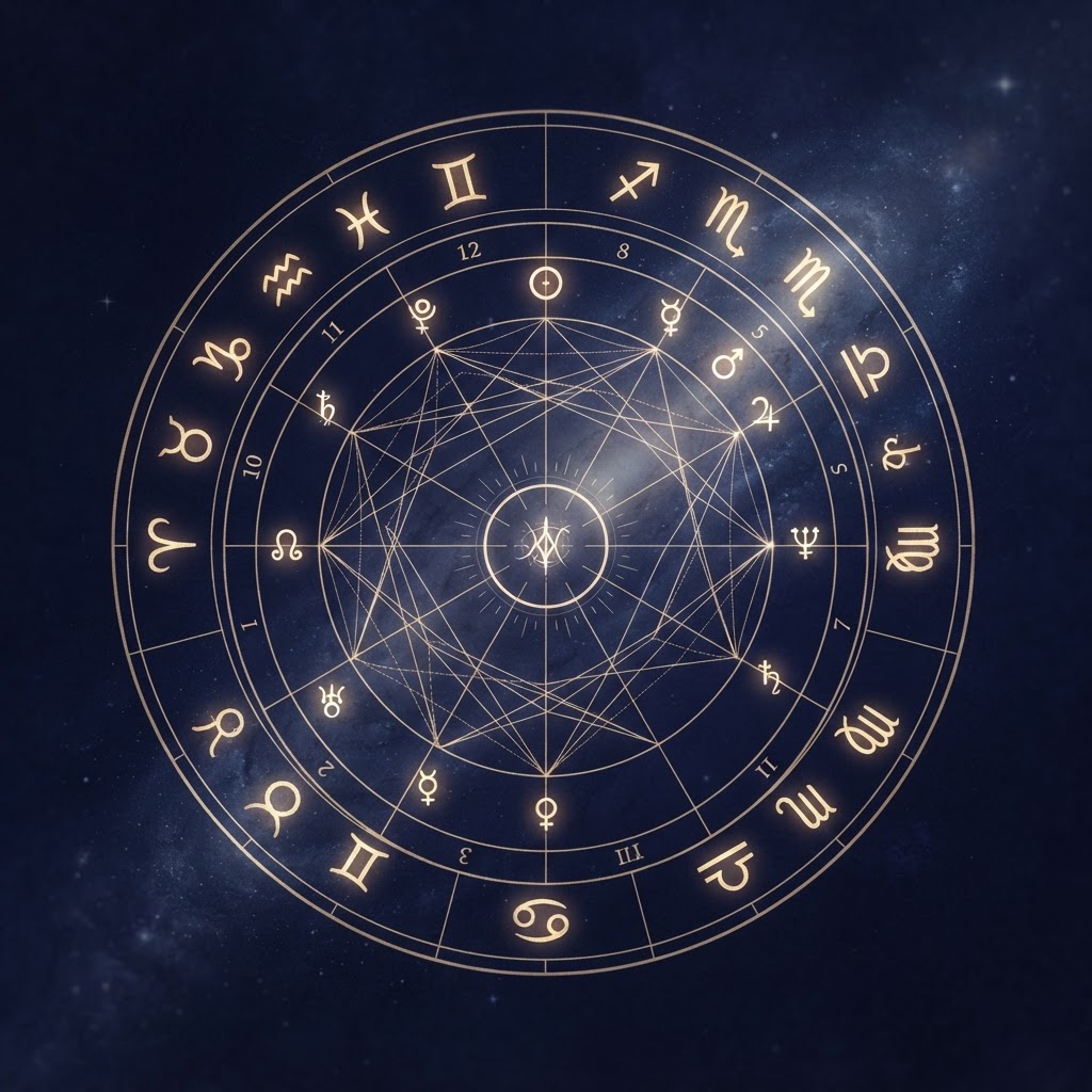 Natal chart wheel with twelve houses