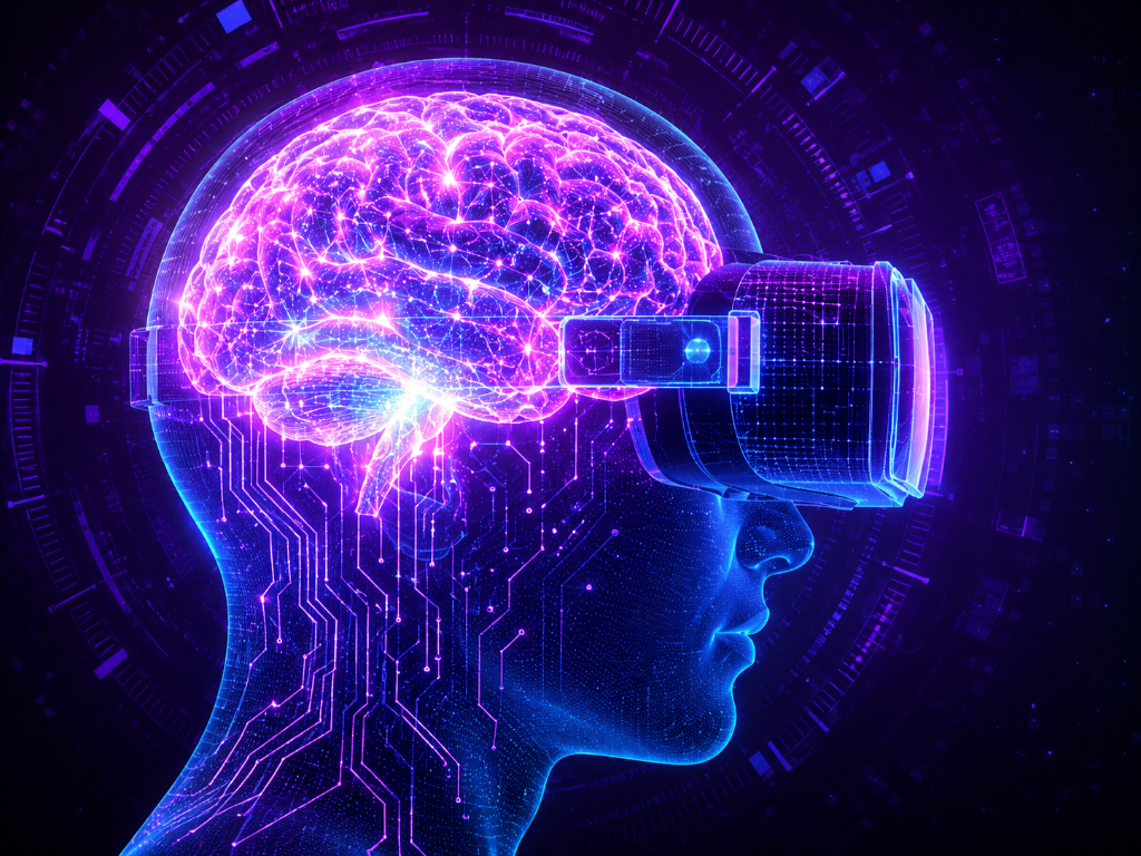 Brain with VR headset - immersive learning visualization