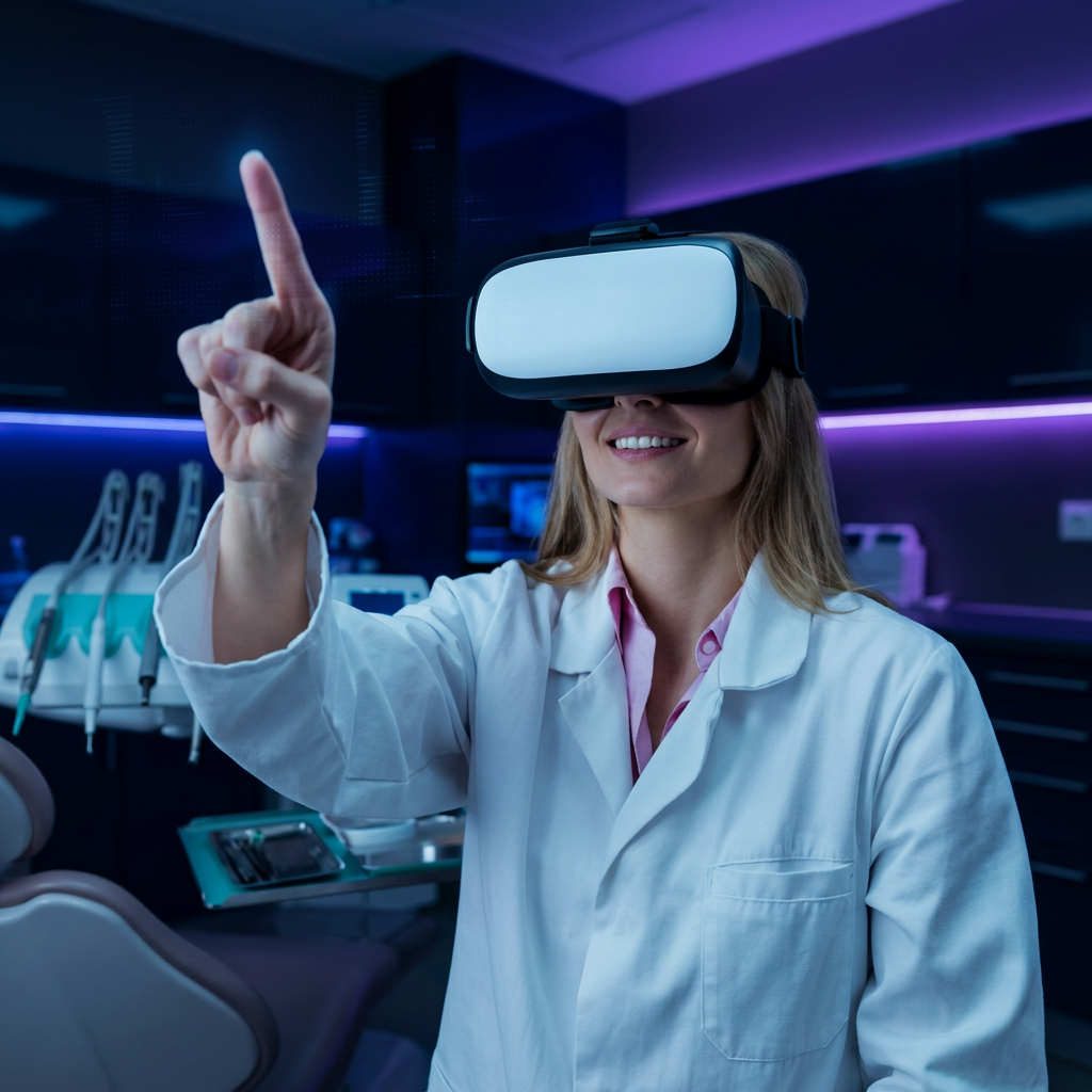 Professional using VR headset in modern lab
