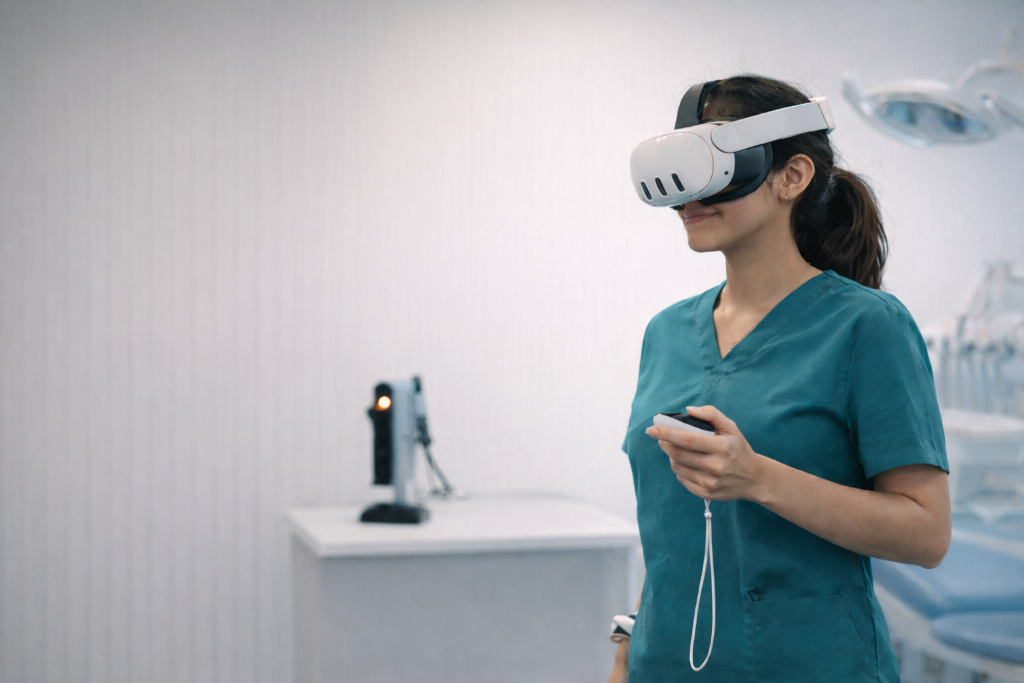 Dental professional using VR headset