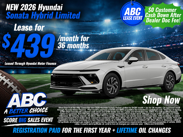 New 2026 Hyundai Sonata Hybrid Limited - Lease for $439/month for 36 months