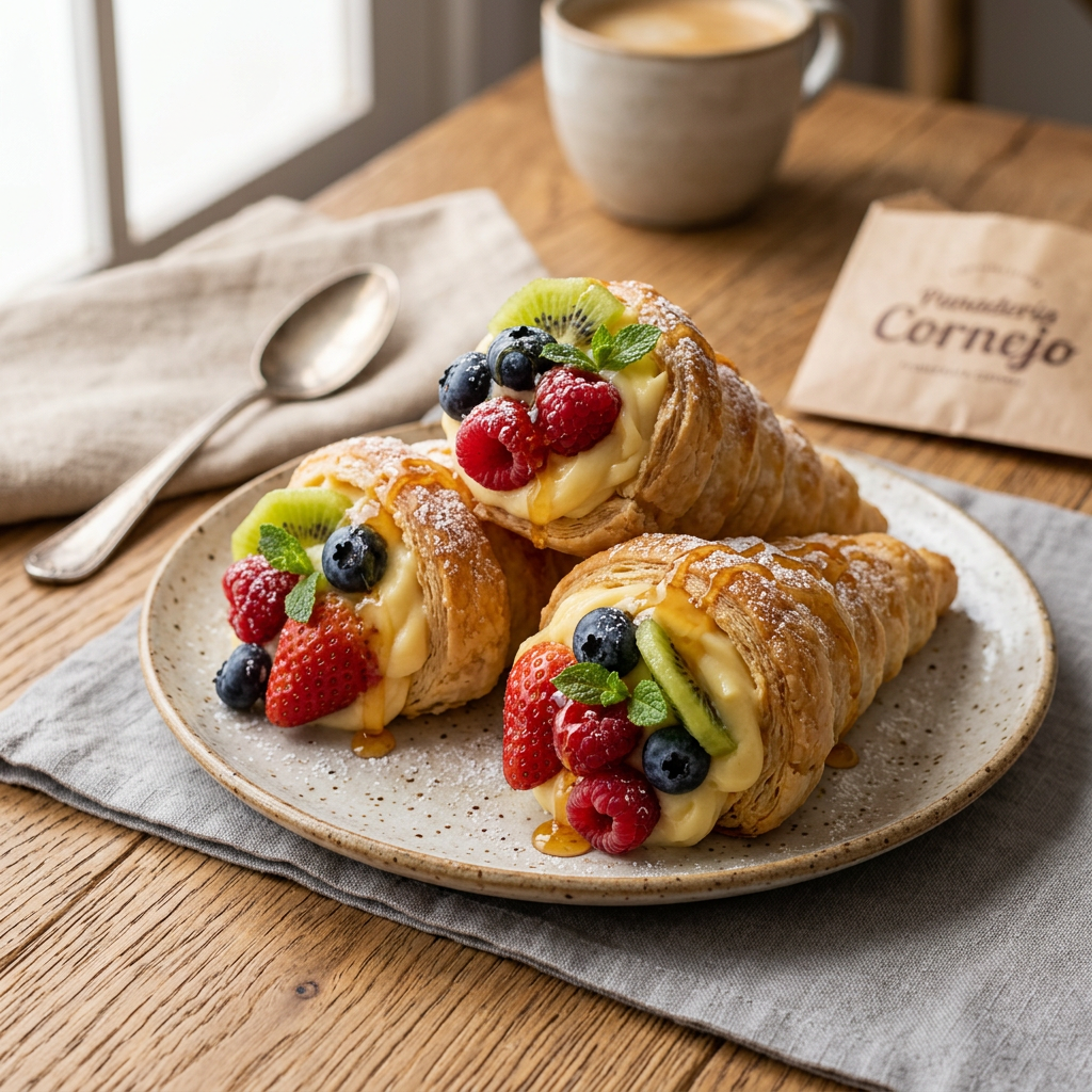 Delicia de Cono Relleno de Crema con Frutas