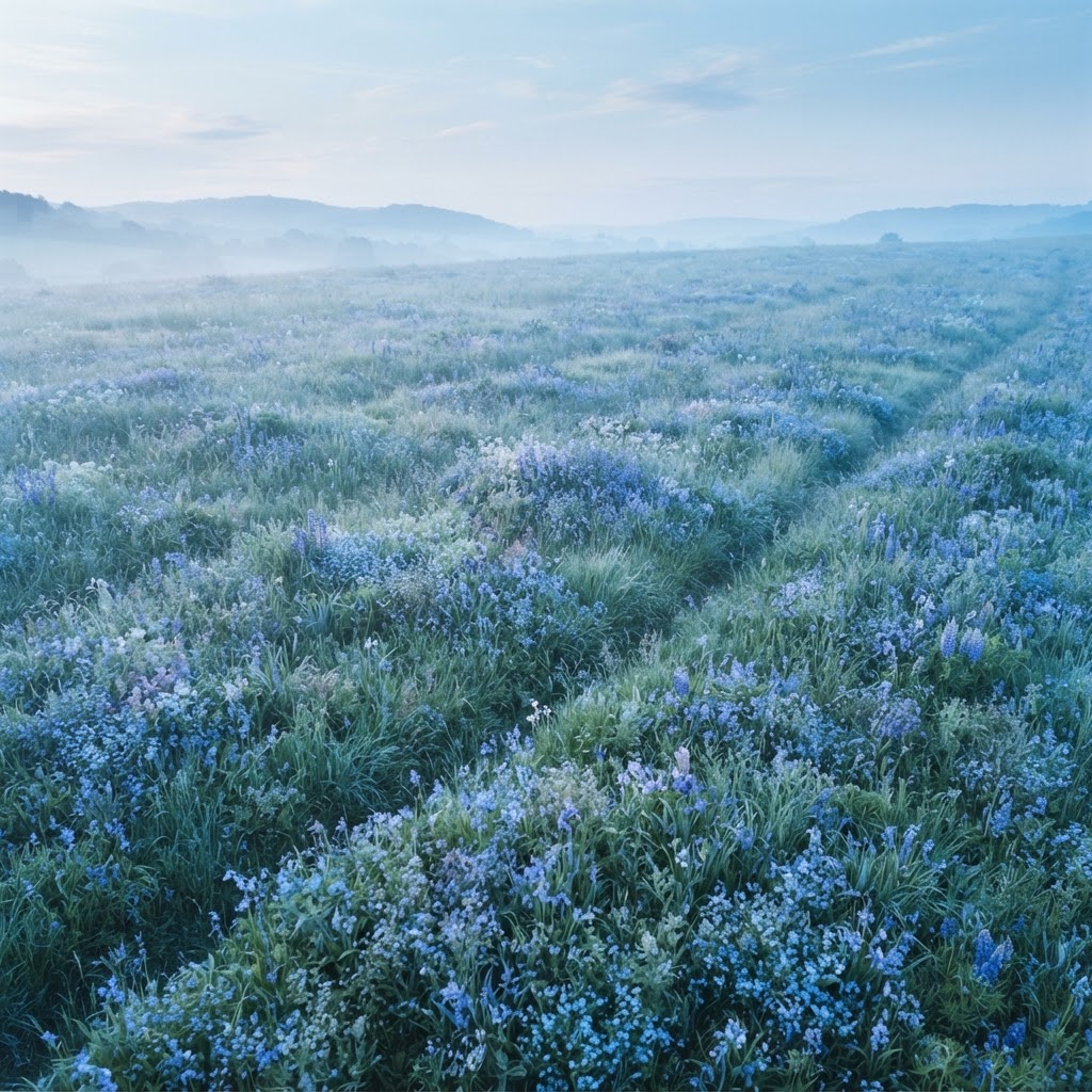 Field with blue-tinted wildflowers