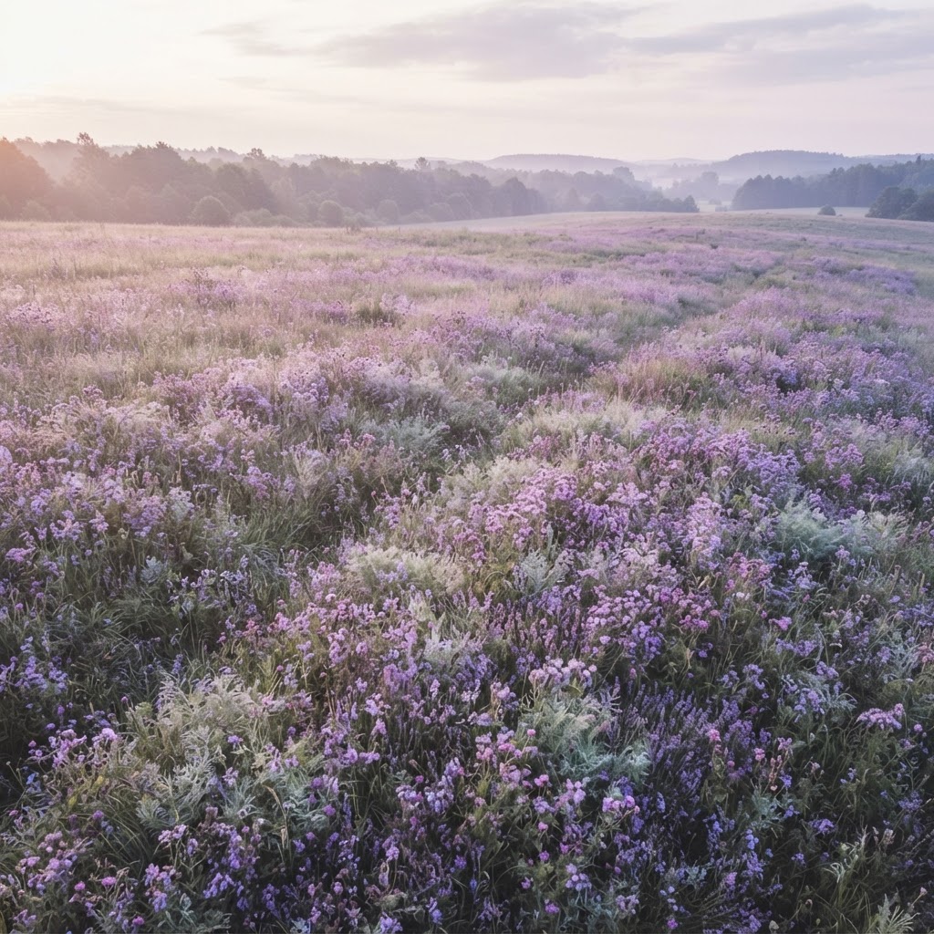 Field with violet wildflowers