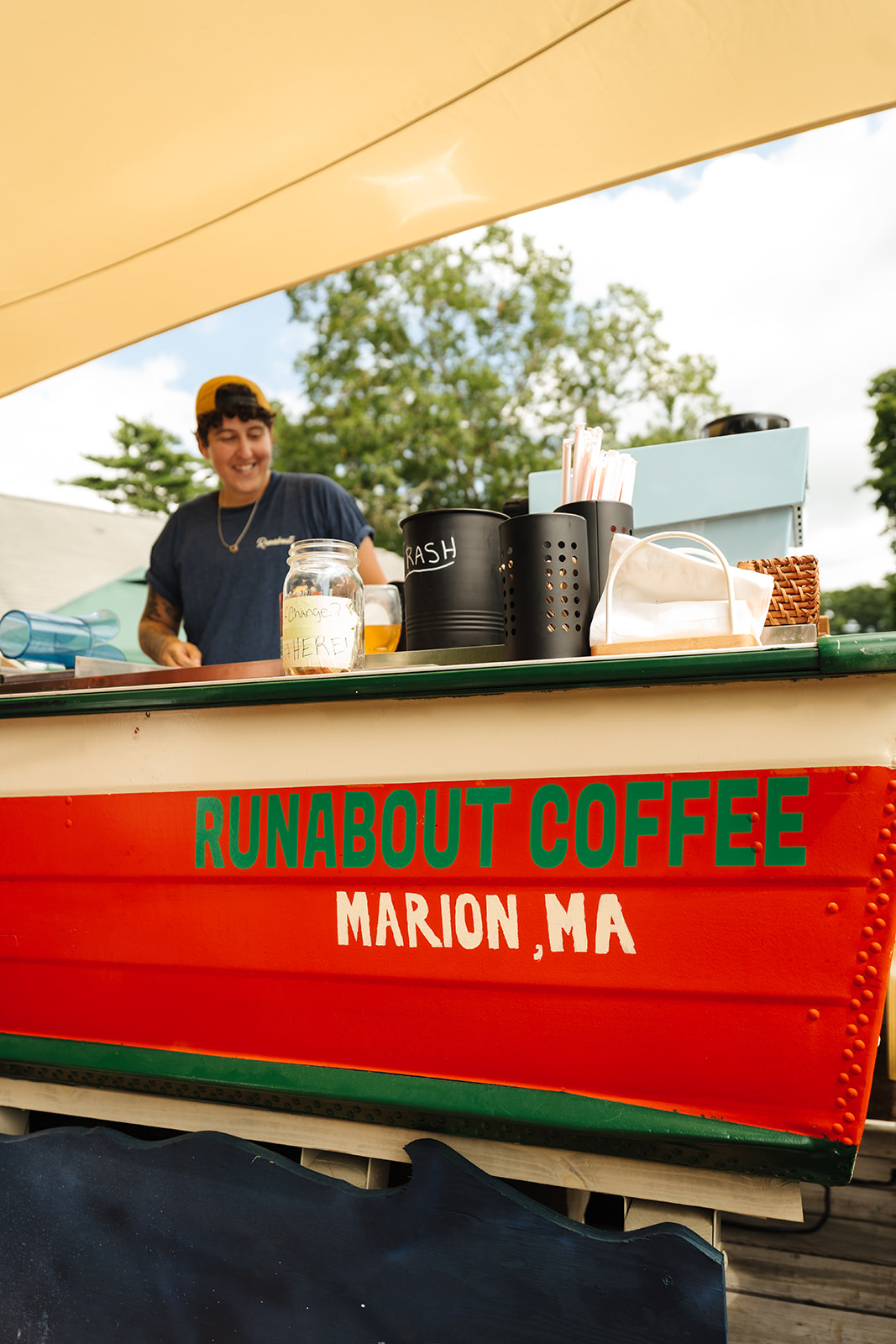 Liz at the Runabout Coffee boat counter