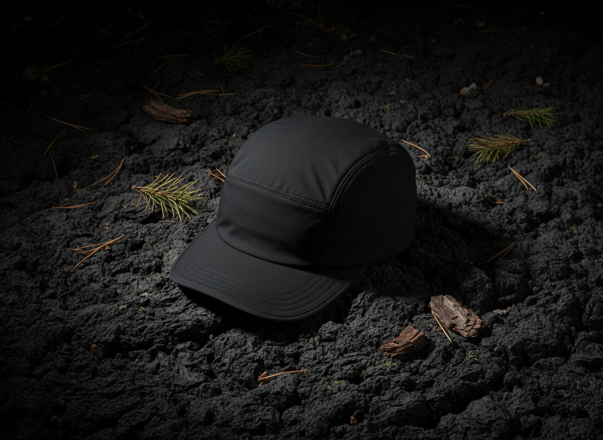 Premium alpine hiking hat on volcanic rock