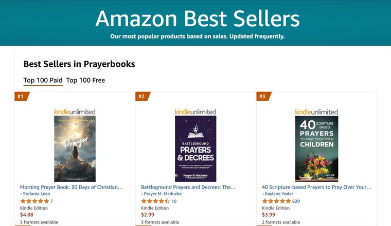 Amazon Best Sellers screenshot showing Christian Prayer Books at #1