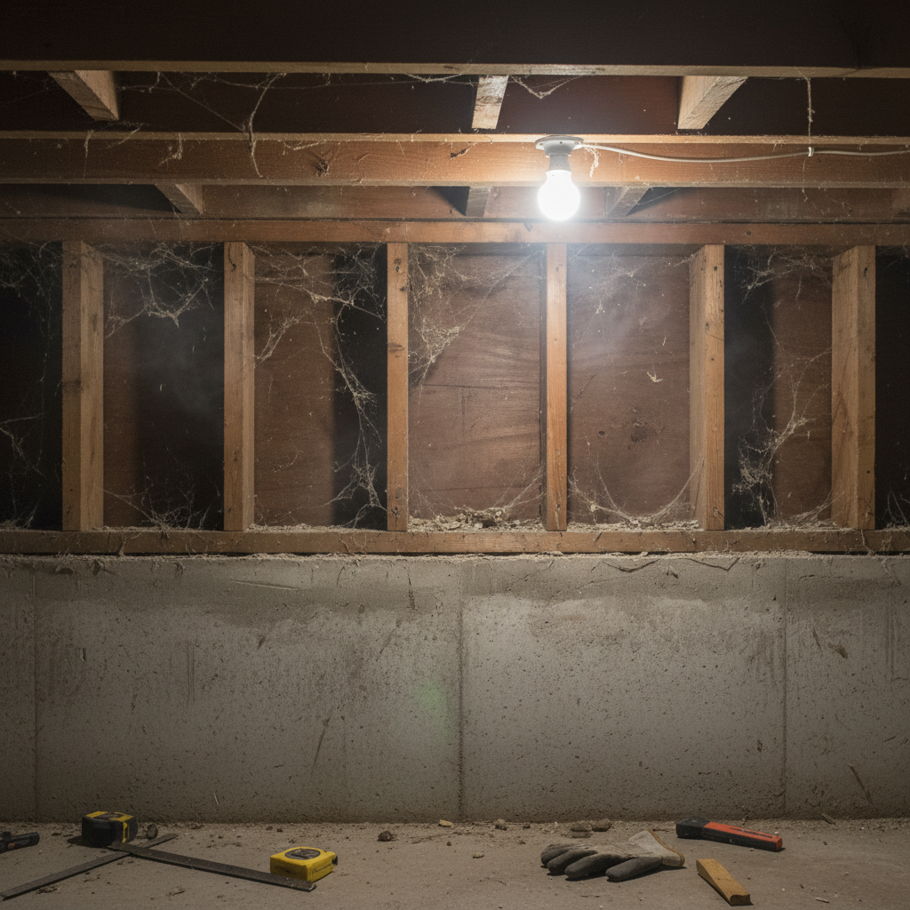 Rim joist before spray foam insulation