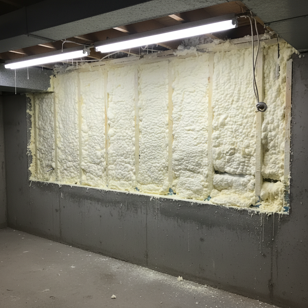 Rim joist after spray foam insulation