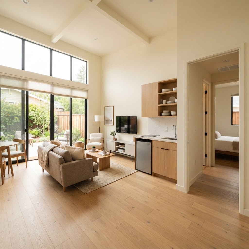 Warm, accessible interior of a modern backyard ADU