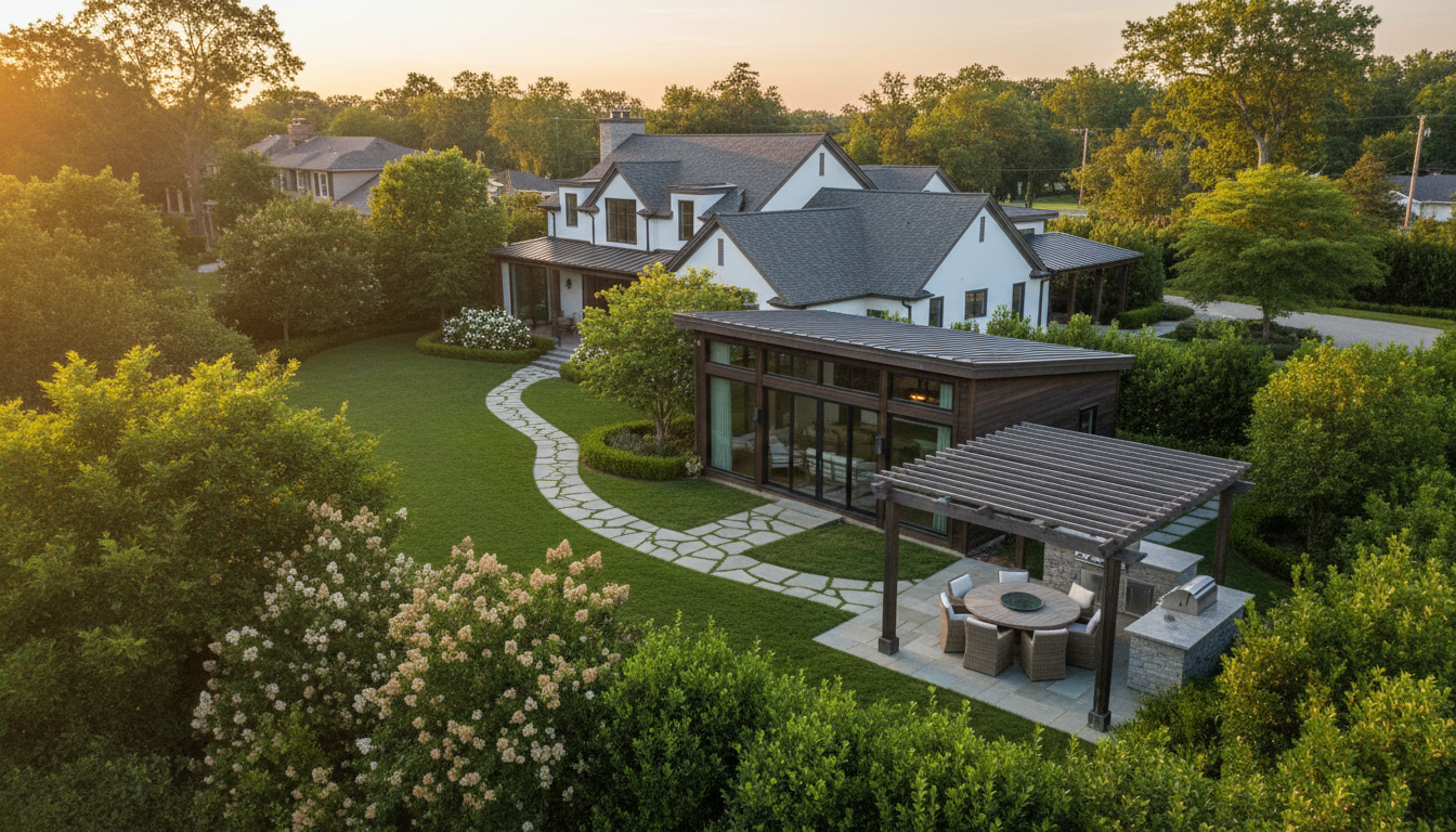 Aerial view of a Backyard Living Solutions modular property