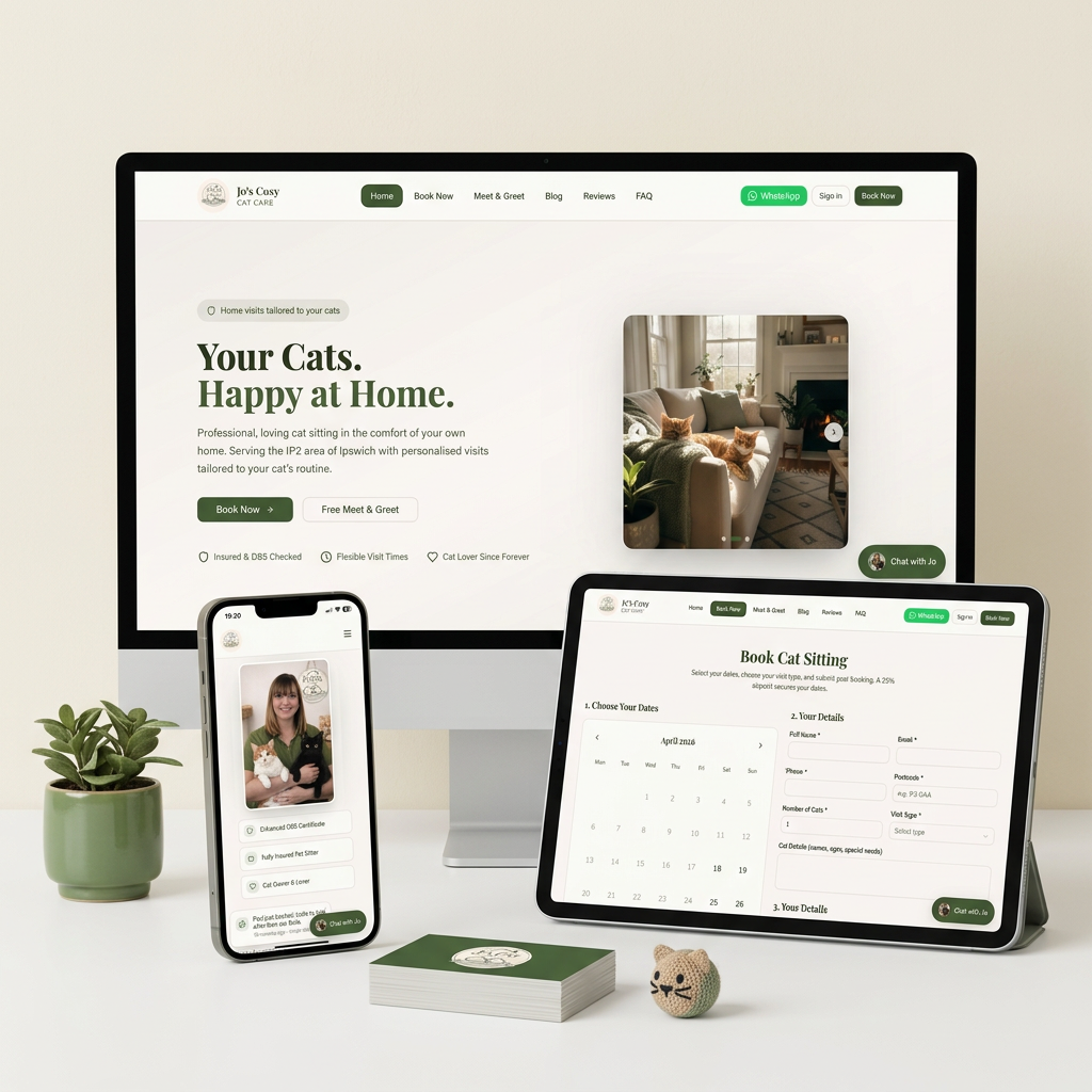 Jo's Cosy Cat Care website on multiple devices