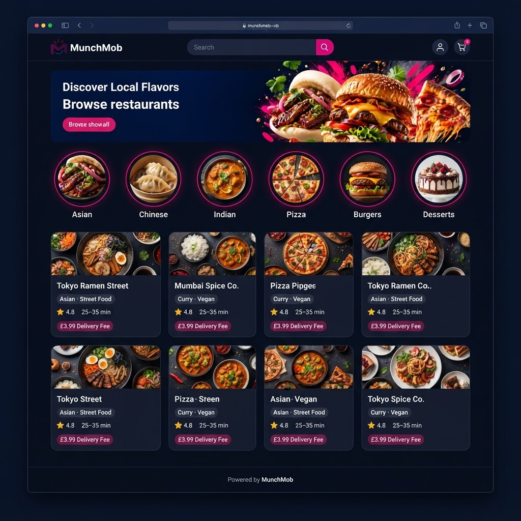 MunchMob restaurant browse page
