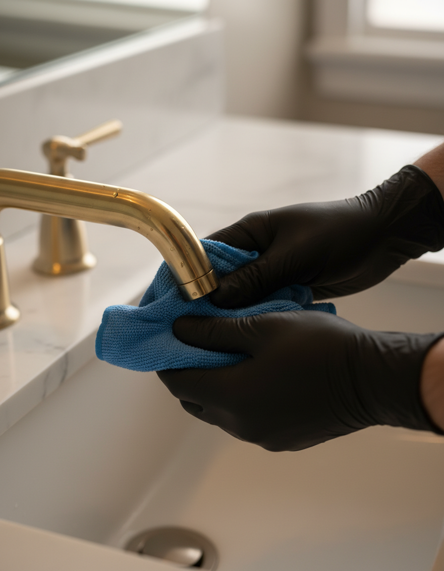 Installed unlacquered brass faucet in a Royal Palm Yacht Club home