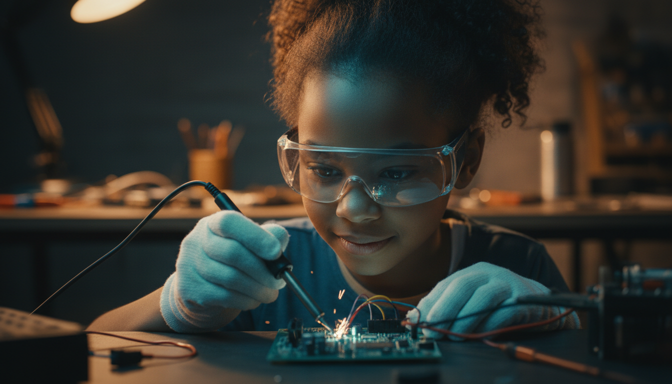 Child focused on hands-on STEAM project