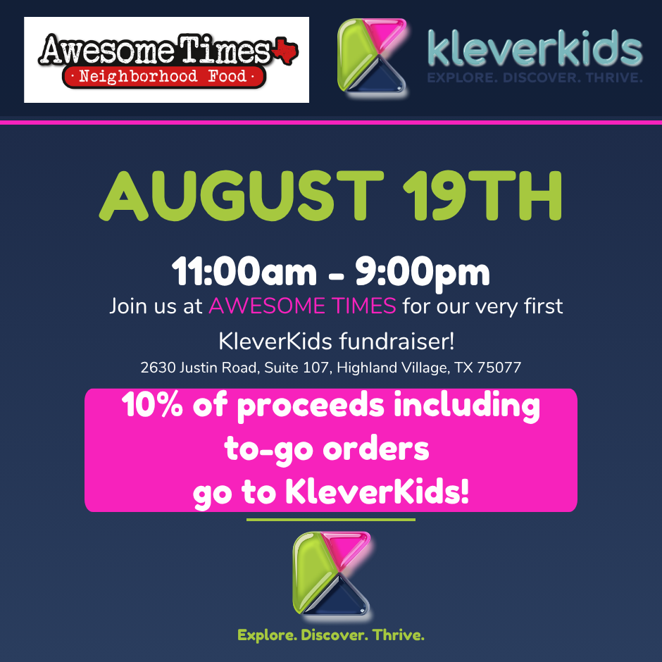 KleverKids Fundraiser at Awesome Times event flyer