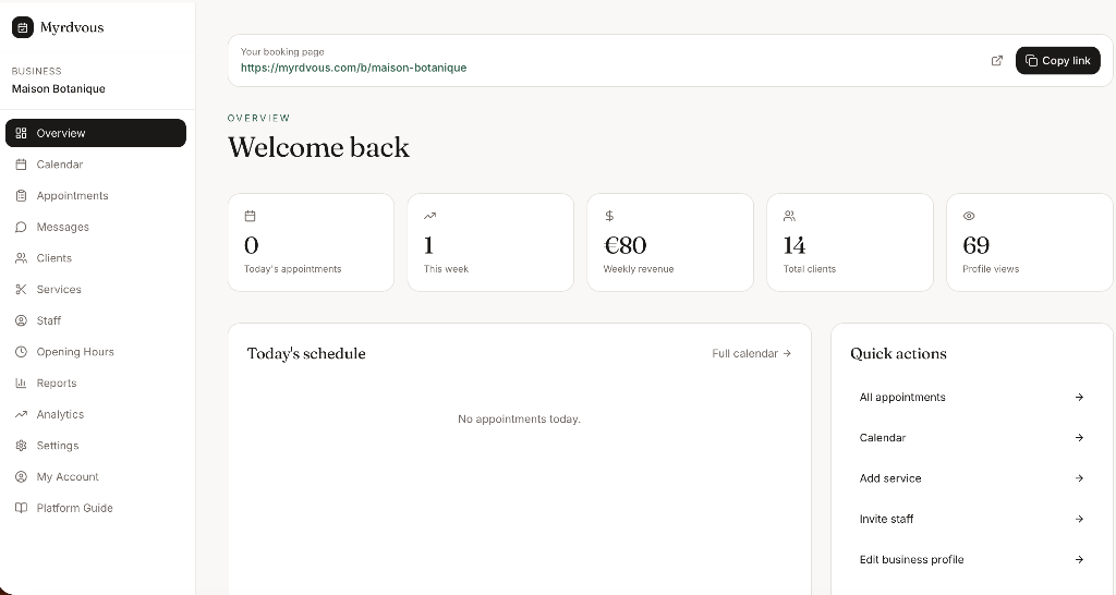 Myrdvous business dashboard preview
