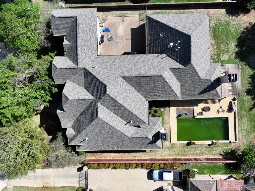Colleyville Texas Roof Replacement Drone Shot - Colleyville Roofing project photo by Becker Roofing and Exteriors