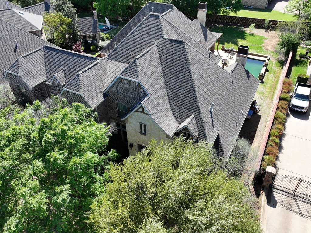 Colleyville, TX roof replacement showing Class 4 impact-resistant shingles after completion by Becker Roofing