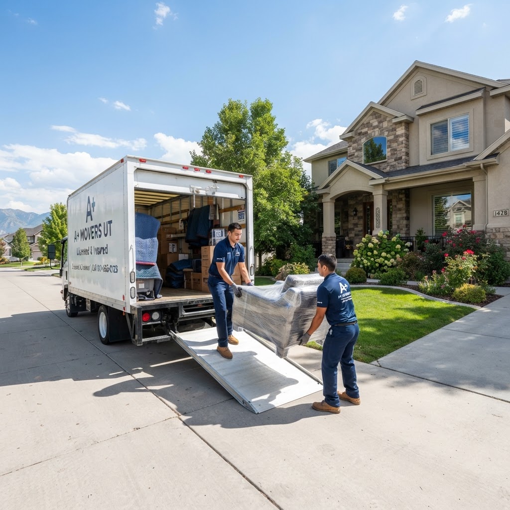 Ohana Movers loading wrapped furniture into a clean moving truck