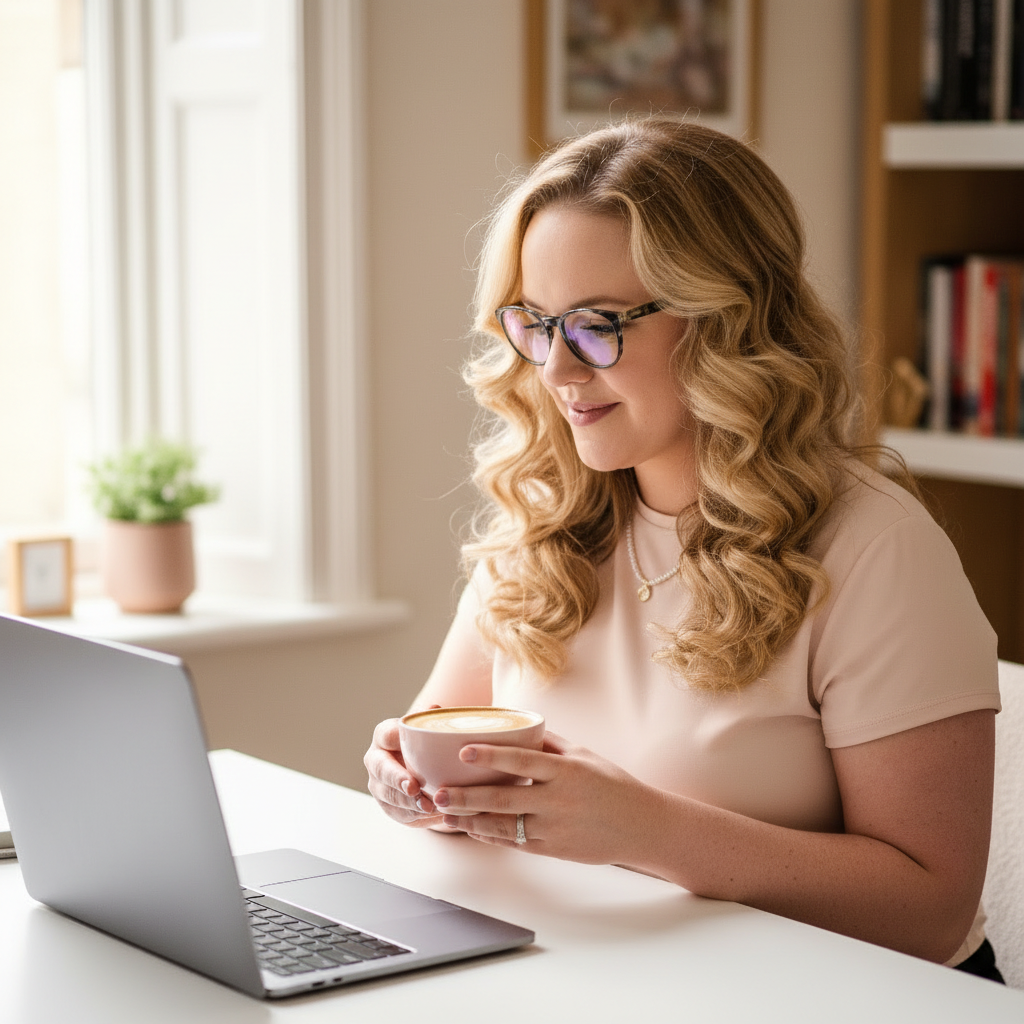 Abbey Dyer Amonette at her desk