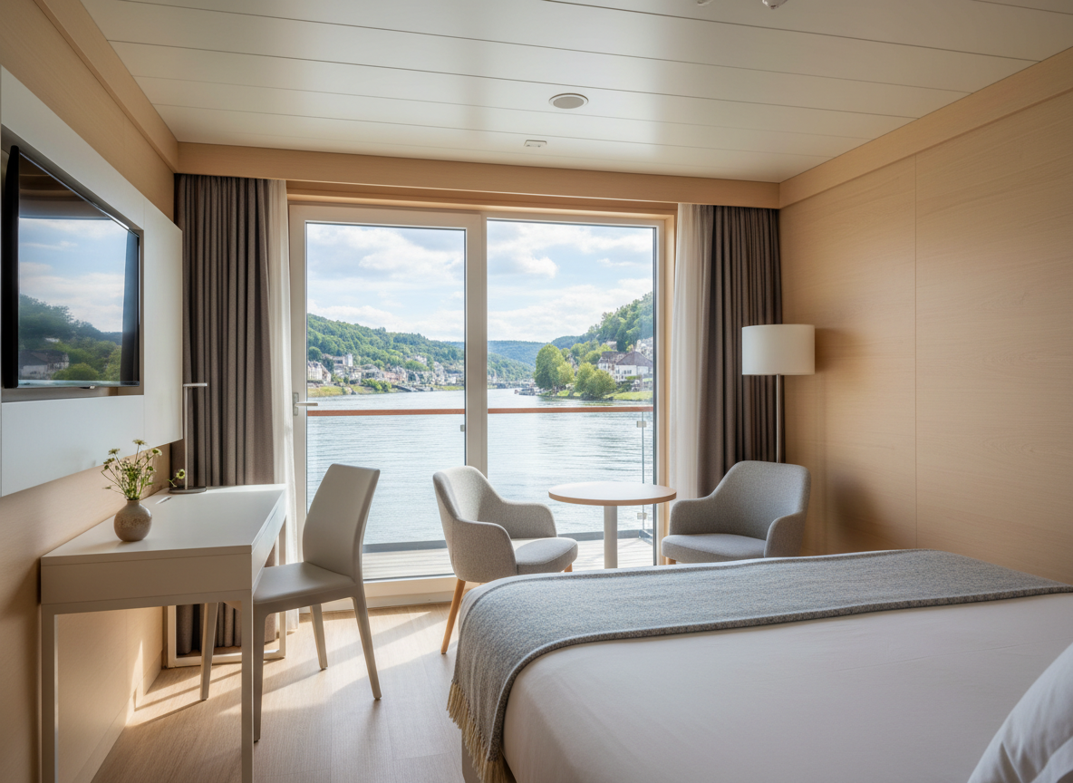Viking Longship stateroom with Scandinavian design and French balcony