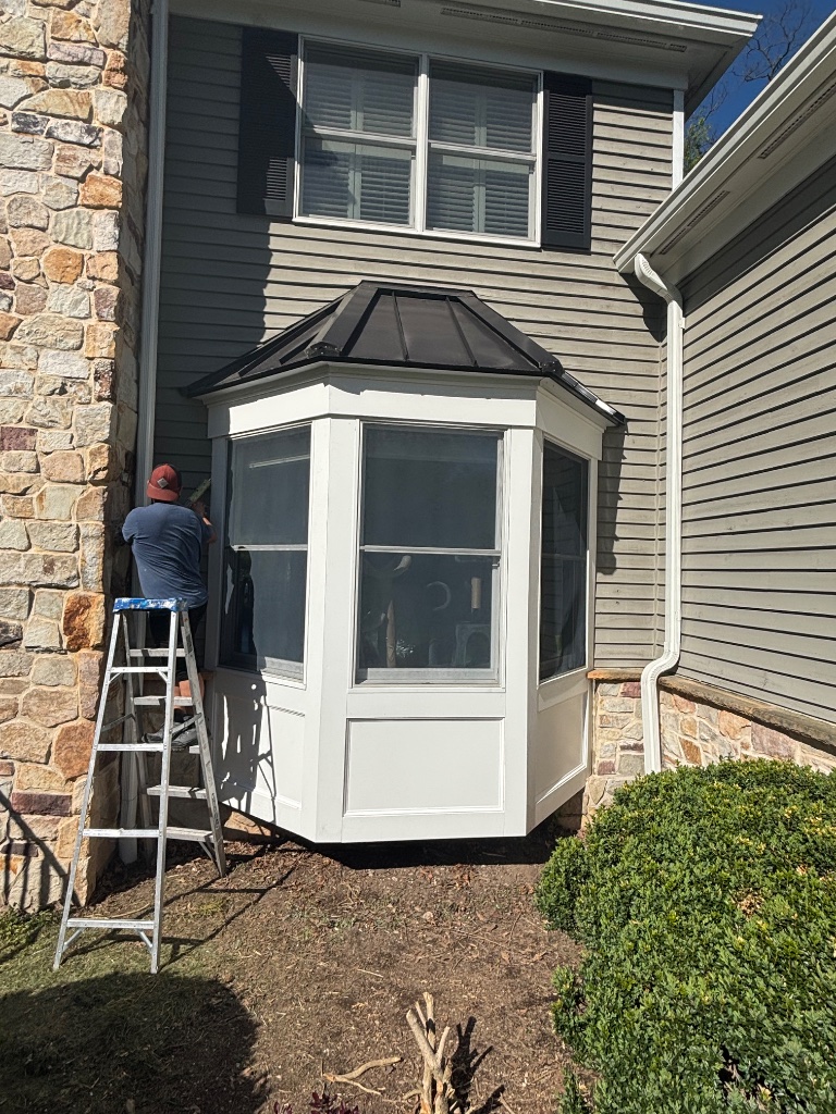 Bay window trim replacement in progress