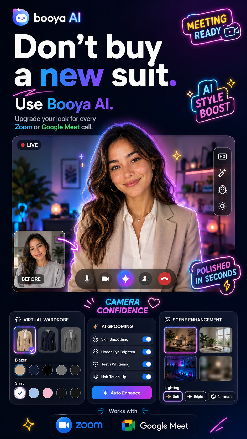 Booya.ai works with Zoom and Google Meet