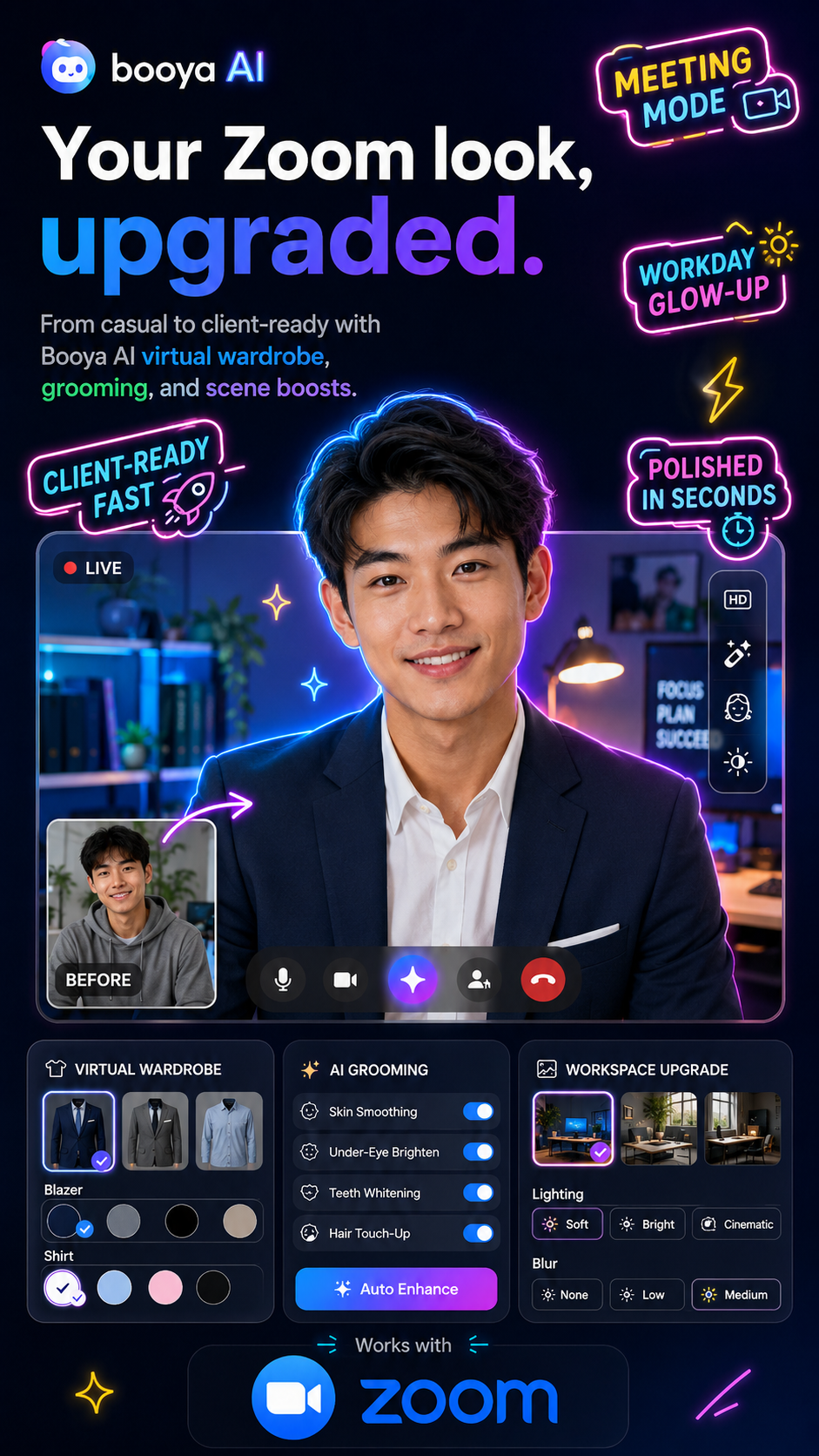 Booya.ai — Virtual Wardrobe & AI Grooming for Zoom