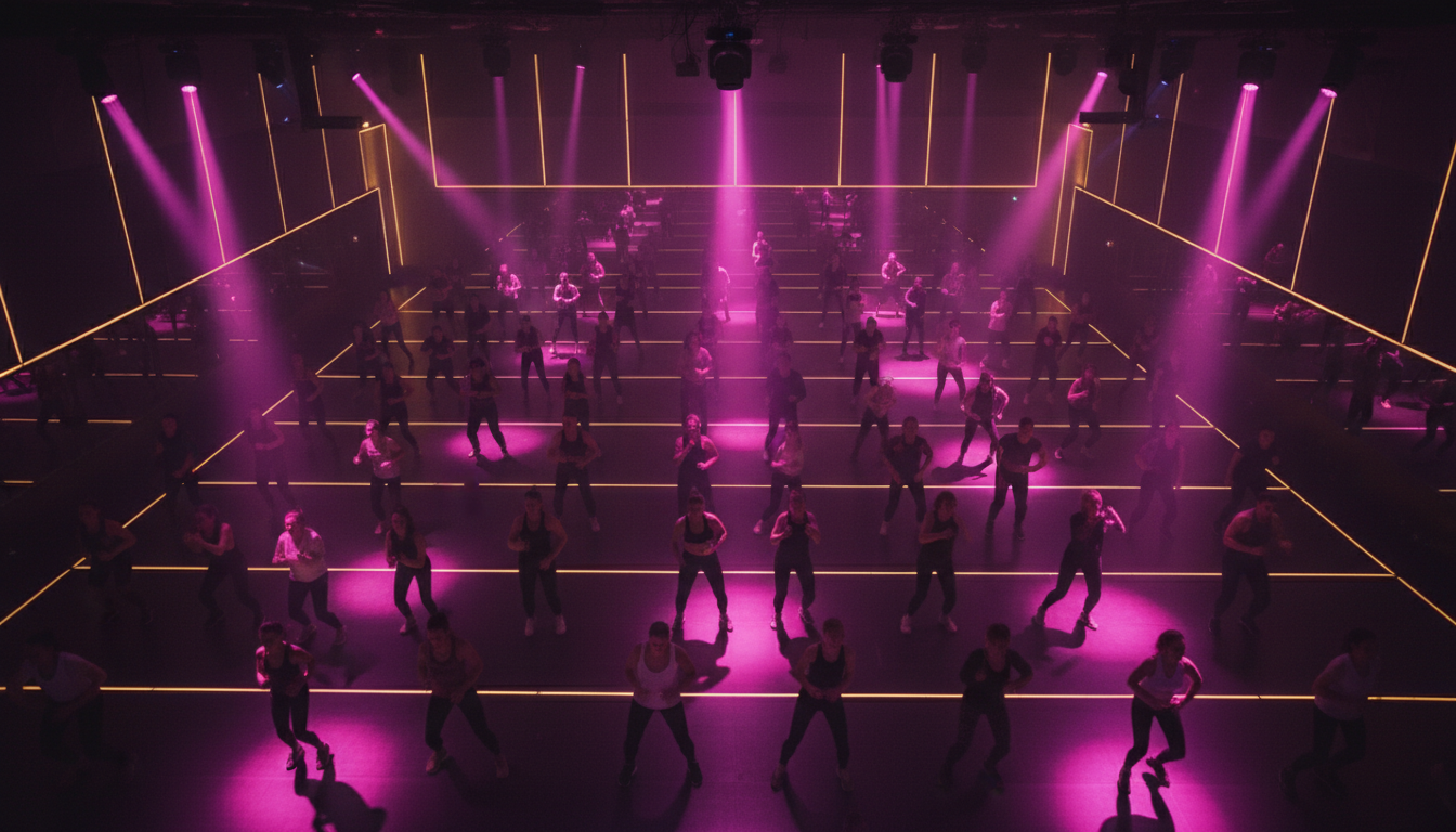 Overhead view of dance fitness class