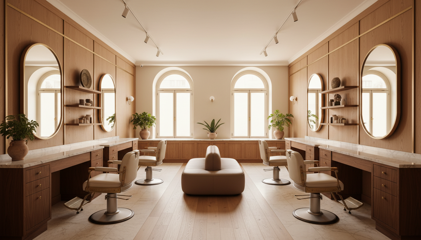 The refined interior of Dina's Hair Vogue — marble, wood, and warm natural light